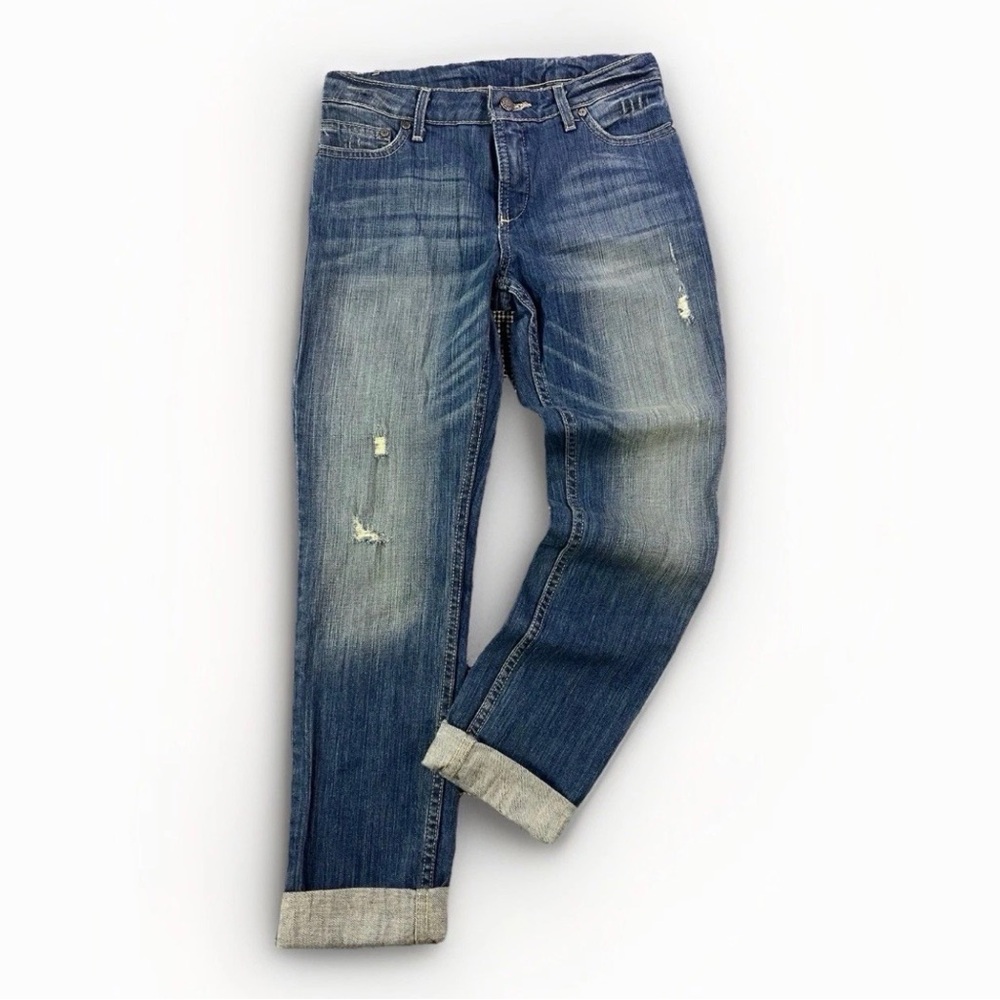 Harley-Davidson‎ Women's Blue Jeans Size 24 Medium Wash Cuffed Denim Pants Biker